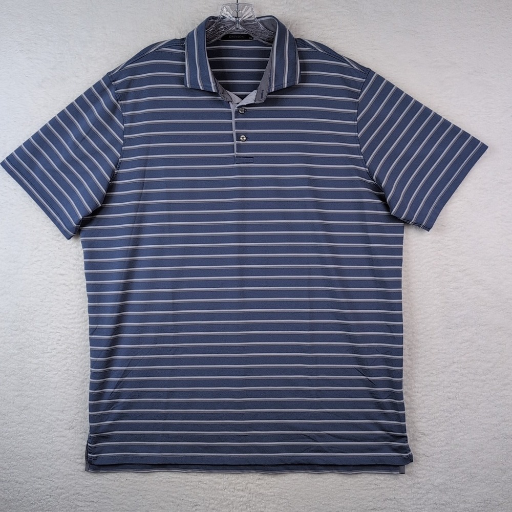Greyson Polo Shirt Men's XL Golf Blue Gray Striped Performance Stretch